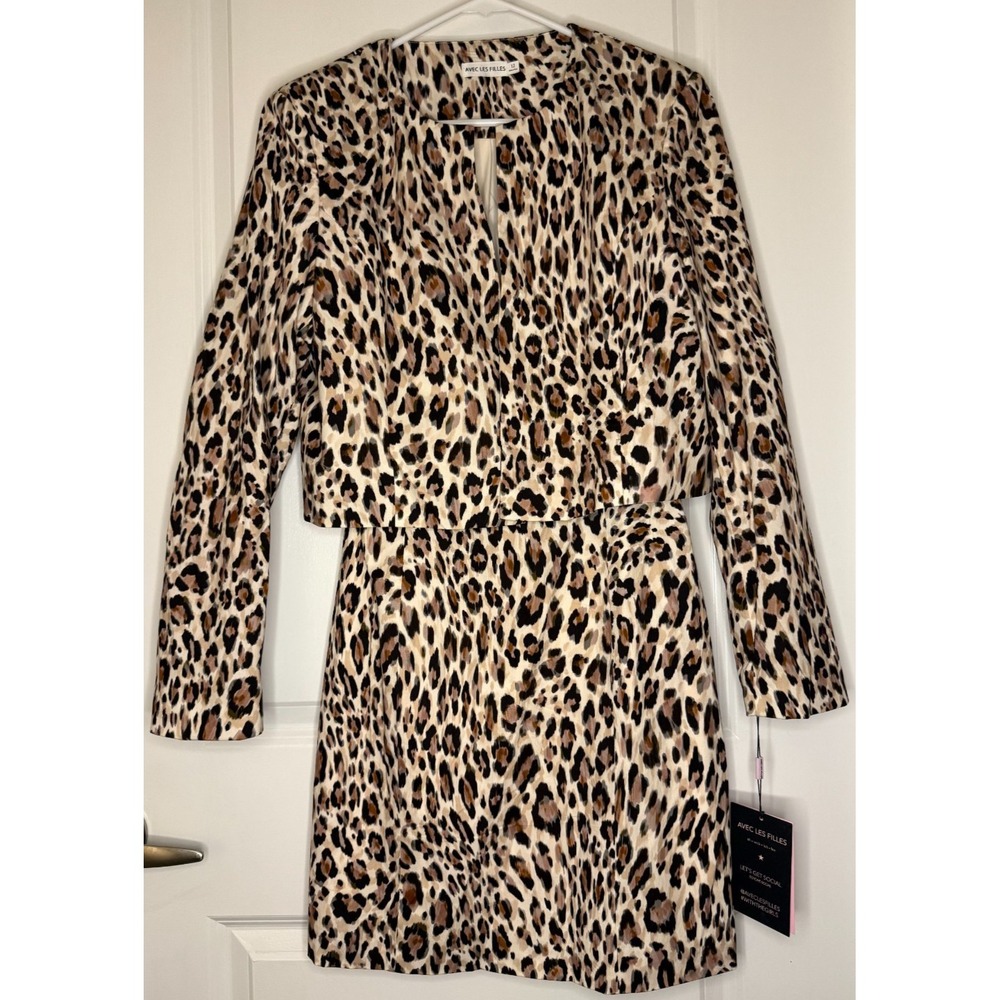 Avec Les Filles Size 12 Leopard Dress & Shrug Jacket Set Two Piece Set‎ Y2k NEW